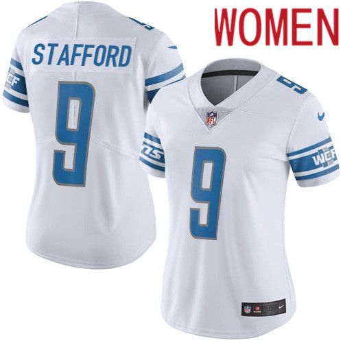 Women Detroit Lions #9 Matthew Stafford Nike White Vapor Limited NFL Jersey